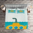 thumbnail image 2 of Ambesonne Yellow Submarine Quilted Coverlet 3 Pcs, Bubbles on Sea, Queen Size, Earth Yellow Pale Blue, 2 of 2