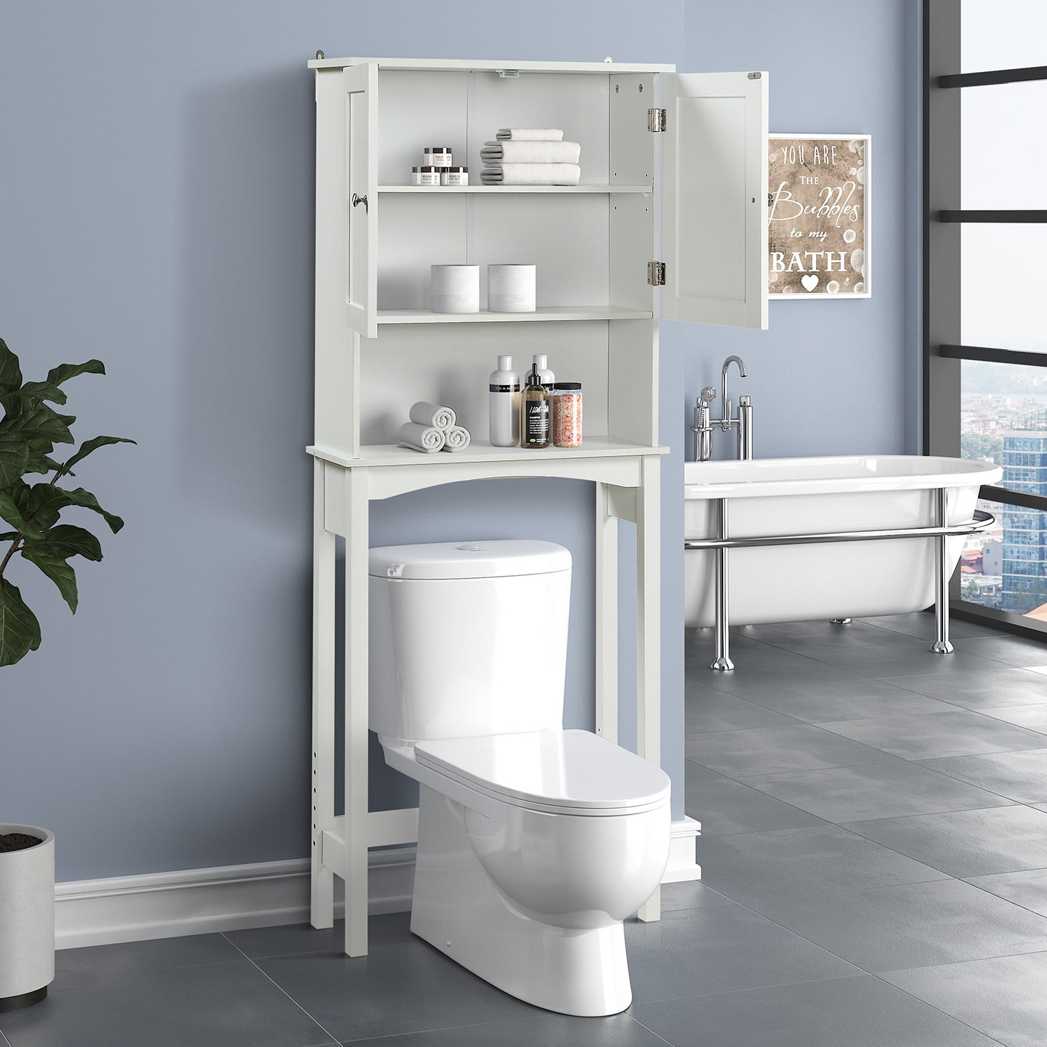 2 in 1 Toilet Roll Holder and Storage Unit Cabinet-Miami- White