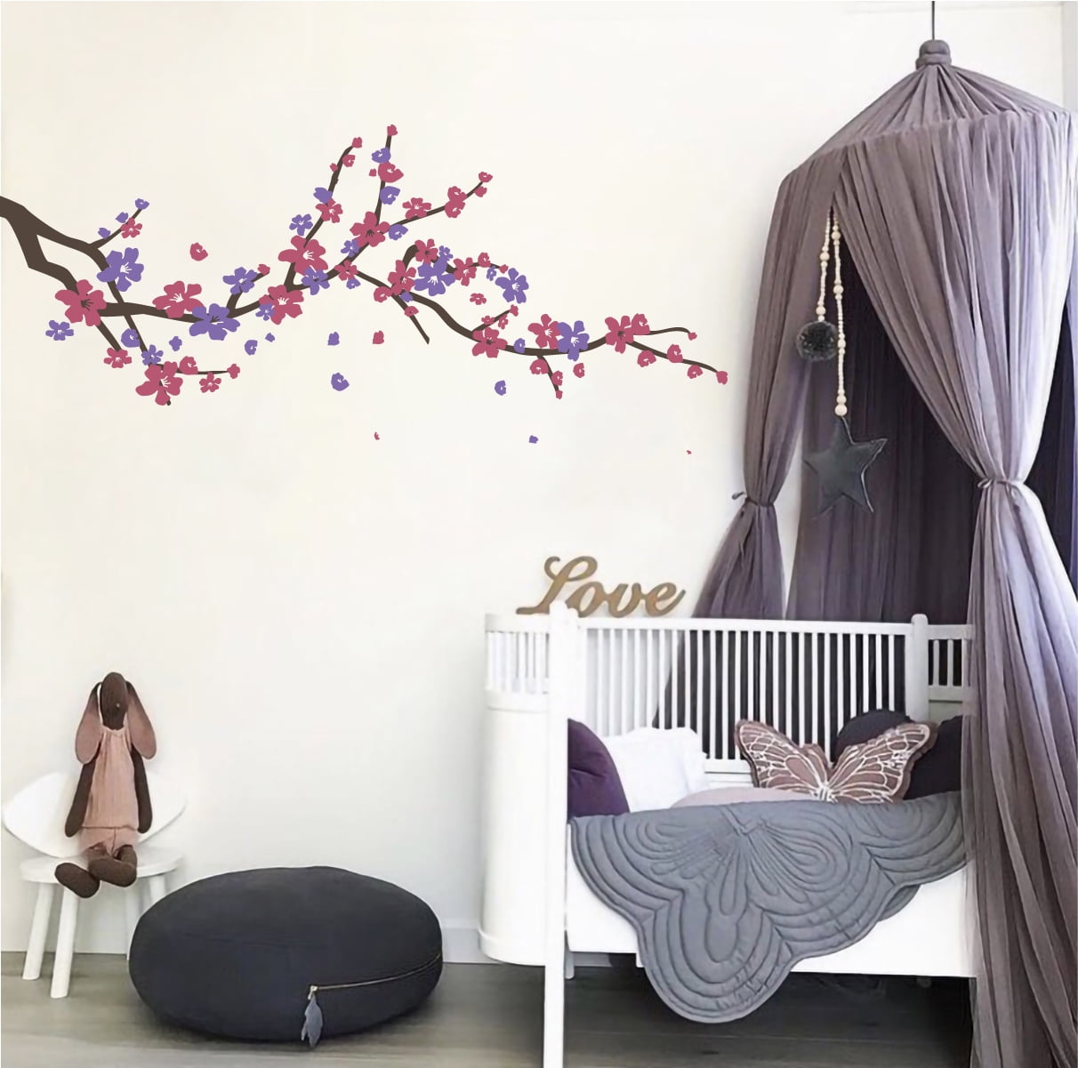 Large Japanese Cherry Blossom Tree Branch Vinyl Decal Wall Sticker | Girls Flowery Room Décor