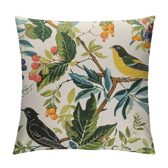 JRXY Pillow Cases,Pillowcases, Botanical Flowers Green Leaves Bird Floral Garden Pattern Printed White
