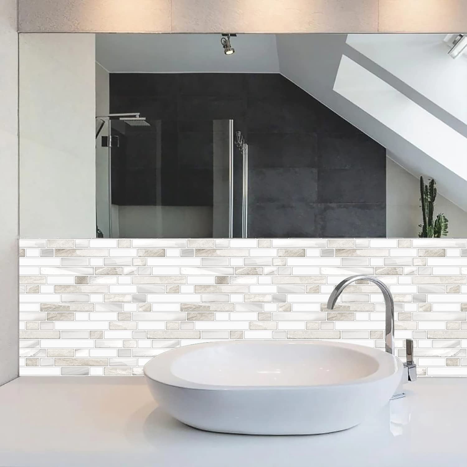 Thicker Design Peel And Stick  Self Adhesive On Tile Backsplash For Kitchen Bathroom Beige & White 12"*12" 10 Sheets