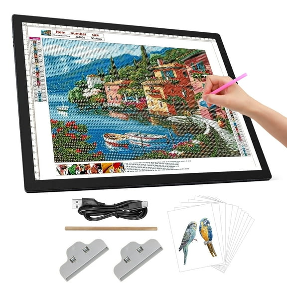 Light Box A3 with Clips,Rechargeable Led Light Pad,3 Colors Dimmable and 6 Brightness Dimming Light Table for Diamond Painting,Drawing,Sketching,Tattoo,Vinyl Weeding