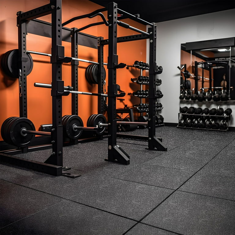 GroundSmart Rubber Gym Tiles, 50 Pack, Gray Black Speckled Gym