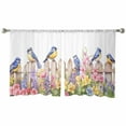 thumbnail image 2 of Spring Floral Semi Sheer Curtains 54 Inch Length 2 Panels Set, Summer Birds Botanical Fence Sheer Kitchen Curtain Privacy Voile Window Curtain for Living Room Bedroom Rod Pocket Drapes, 2 of 7