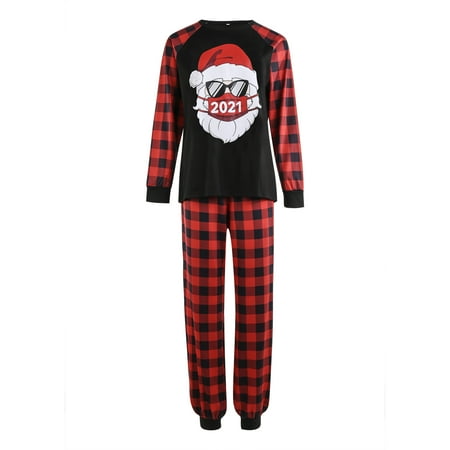 

Canrulo Family Christmas Matching Pajamas Set Santa Claus 2021 Tops Plaid Long Pants Sleepwear for Dad Mom Kids