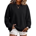 thumbnail image 5 of Women's Oversized Crewneck Sweatshirt with Drop Shoulders and Ribbed Cuffs Heather Grey Casual Top, S-2XL, 5 of 6