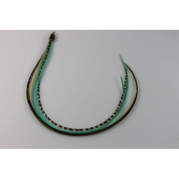 5 Genuine 8-10 Turquoise,brown,white & Grizzly Feathers for Hair Extension
