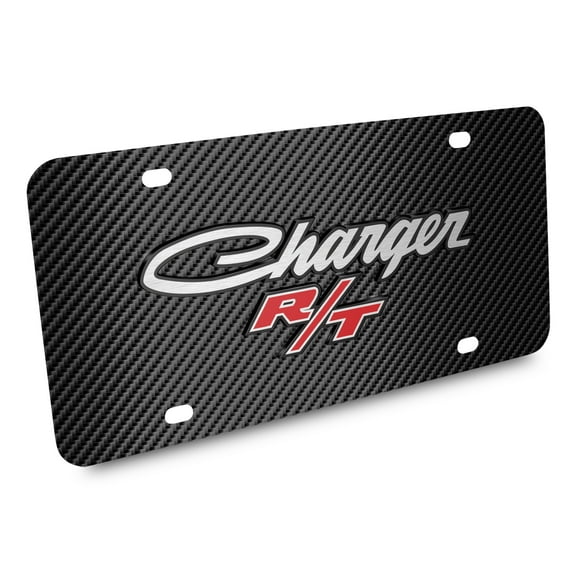 Dodge Charger R/T Classic 3D Logo Black Carbon Fiber Patten Steel License Plate