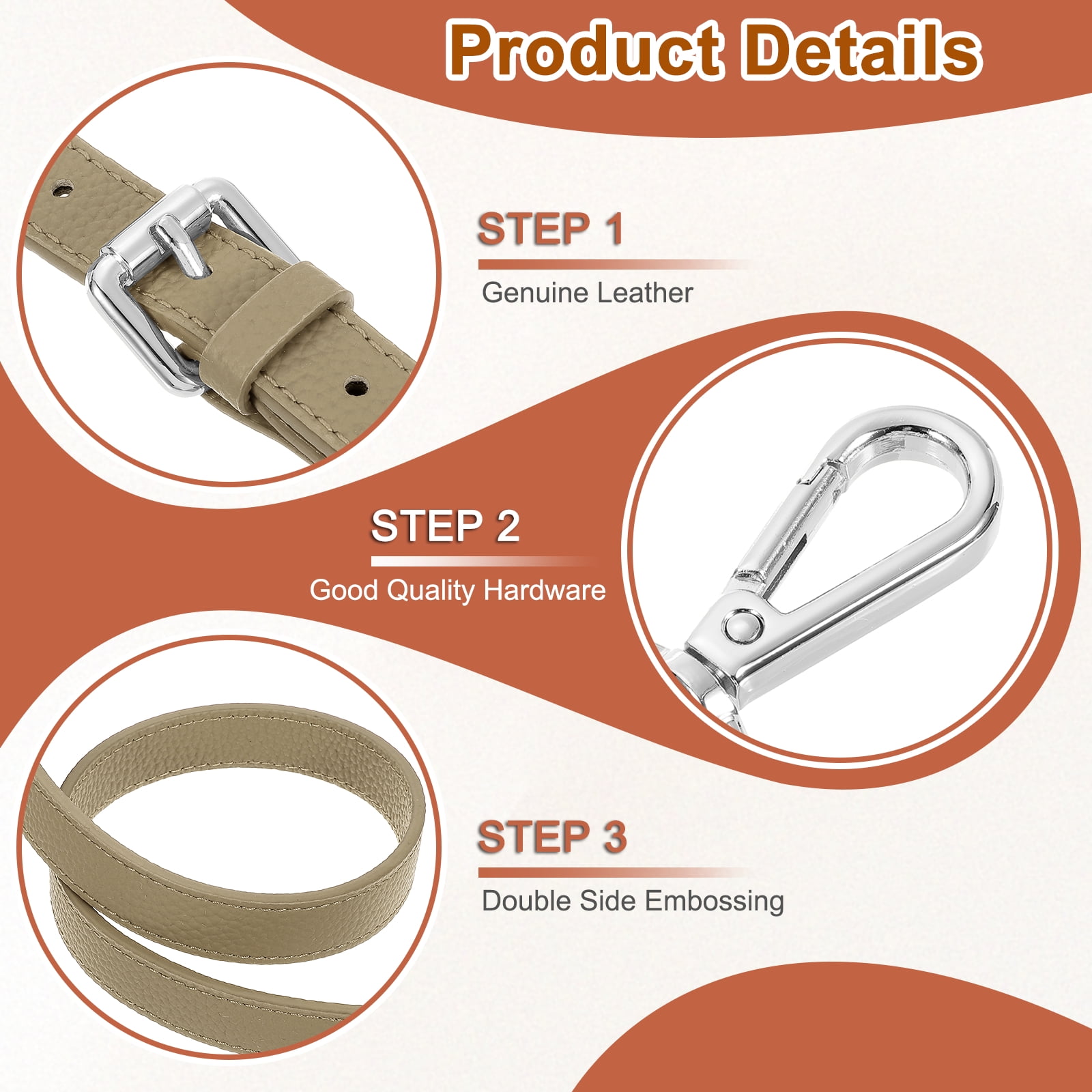 1" Genuine Leather Purse Strap for Bag (Apricot, Silver Buckle)