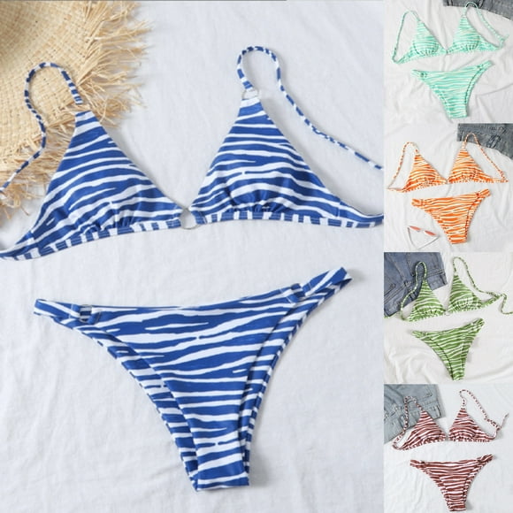 Travelwant Women's 2 Piece Spaghetti Strap Zebra Print Tie Back Bikini Set Swimsuit