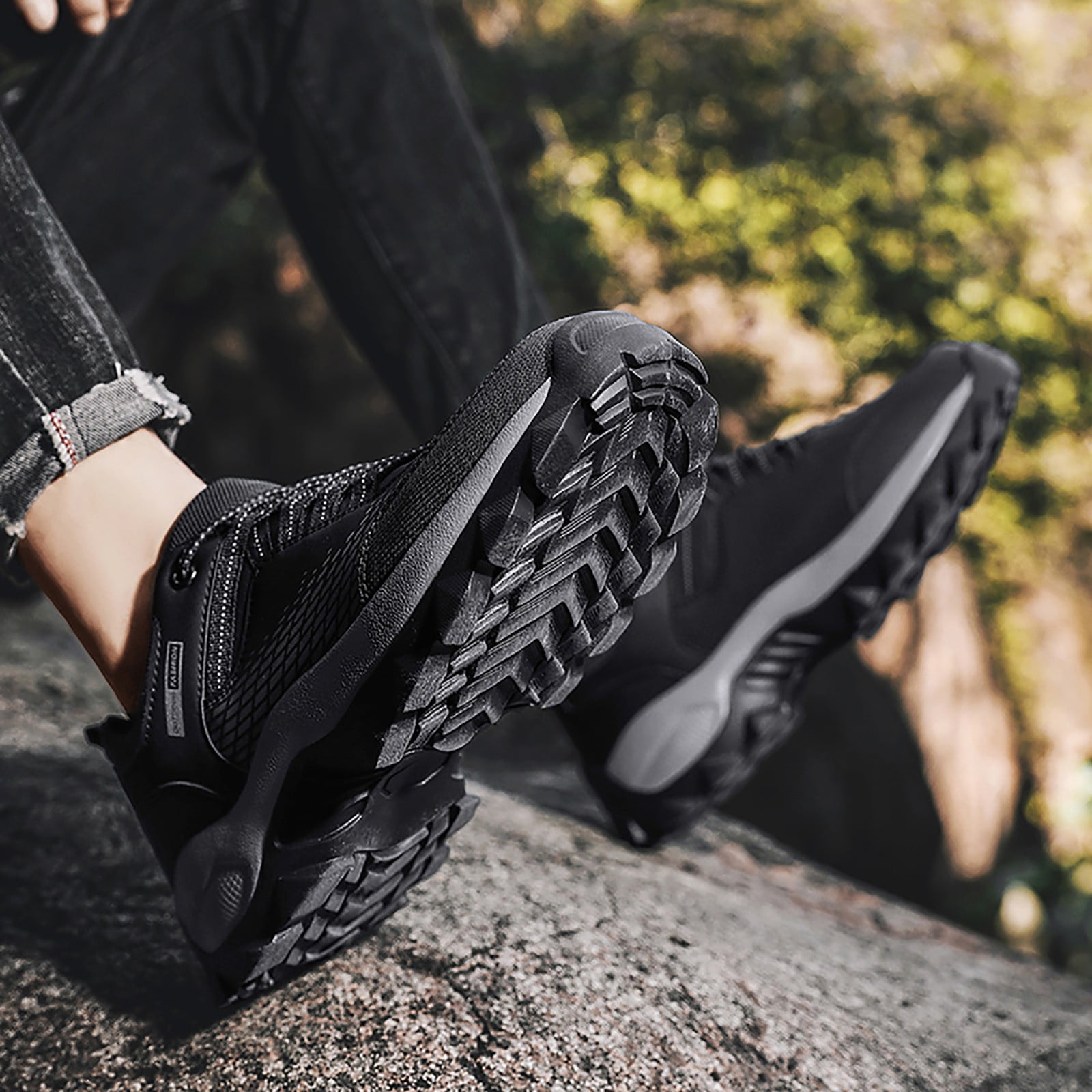 XIAQUJ Non Work Shoes for Men Walking Shoe Sneakers Comfortable Leather Casual Tennis Shoes Hiking Shoes Sneakers for Men Black 9.5(43)