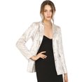 thumbnail image 1 of Chaqueta De Trabajo Sola Botonadura Texturizado Brillante Cuello De Solapa Con Muesca Para Mujer Blanco Plata XS, 1 of 6