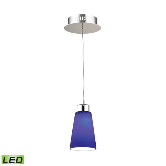 Elk Home Coppa 1-Light Integrated LED Mini Pendant in Chrome with Blue Glass, 5-inch Wide