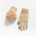 thumbnail image 6 of 1 Pair Women Winter Gloves Double-layer Thickened Plush Jacquard Knitted Five Fingers Unisex Anti-slip Cold Weather Driving Golfing Skiing Skating Gloves, 6 of 7