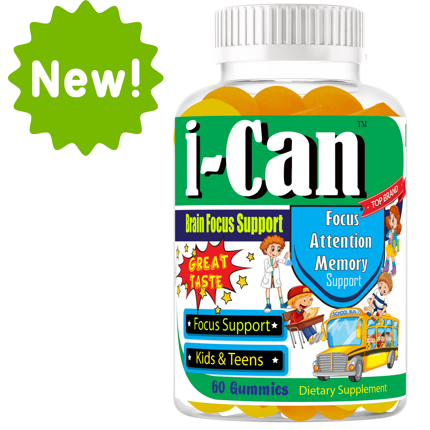 ICan Brain Focus Supplements for Kids & Teens, Memory Booster Brain