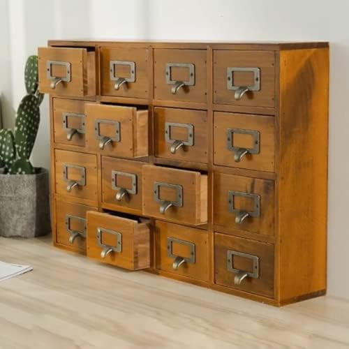 Desk Drawer Organizer, Wooden Storage  with 16 Drawers, Home Office Desk Organization and Storage, Rustic Storage Drawers Dressers for Bedroom, Traditional Apothecary Cabinet