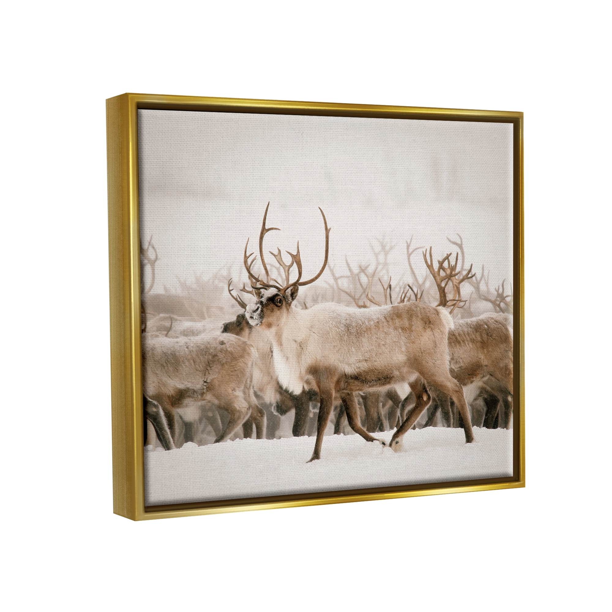 Stupell Elk Herd Snowy Winter Scene Animals & Insects Photography Gold Floater Framed Art Print Wall Art