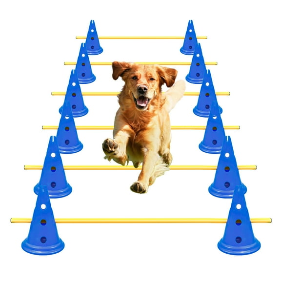 MDTMR Dog Agility Hurdle Cone Set Dog Agility Course Backyard Set Include 12 Agility Cones 6 Agility Rods Agility Training Equipment Height Adjustable Obstacle with Storage Bag Blue