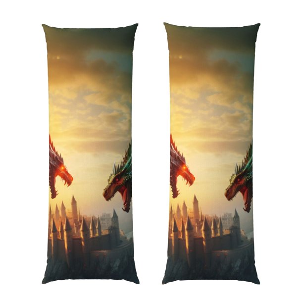 Balery Castle Red Green Sky Dragon Funda Protectora para Almohada Corporal de Algodón Hipoalergénico con Cierre(55 x 21 pulgadas), Almohadas No Incluidas