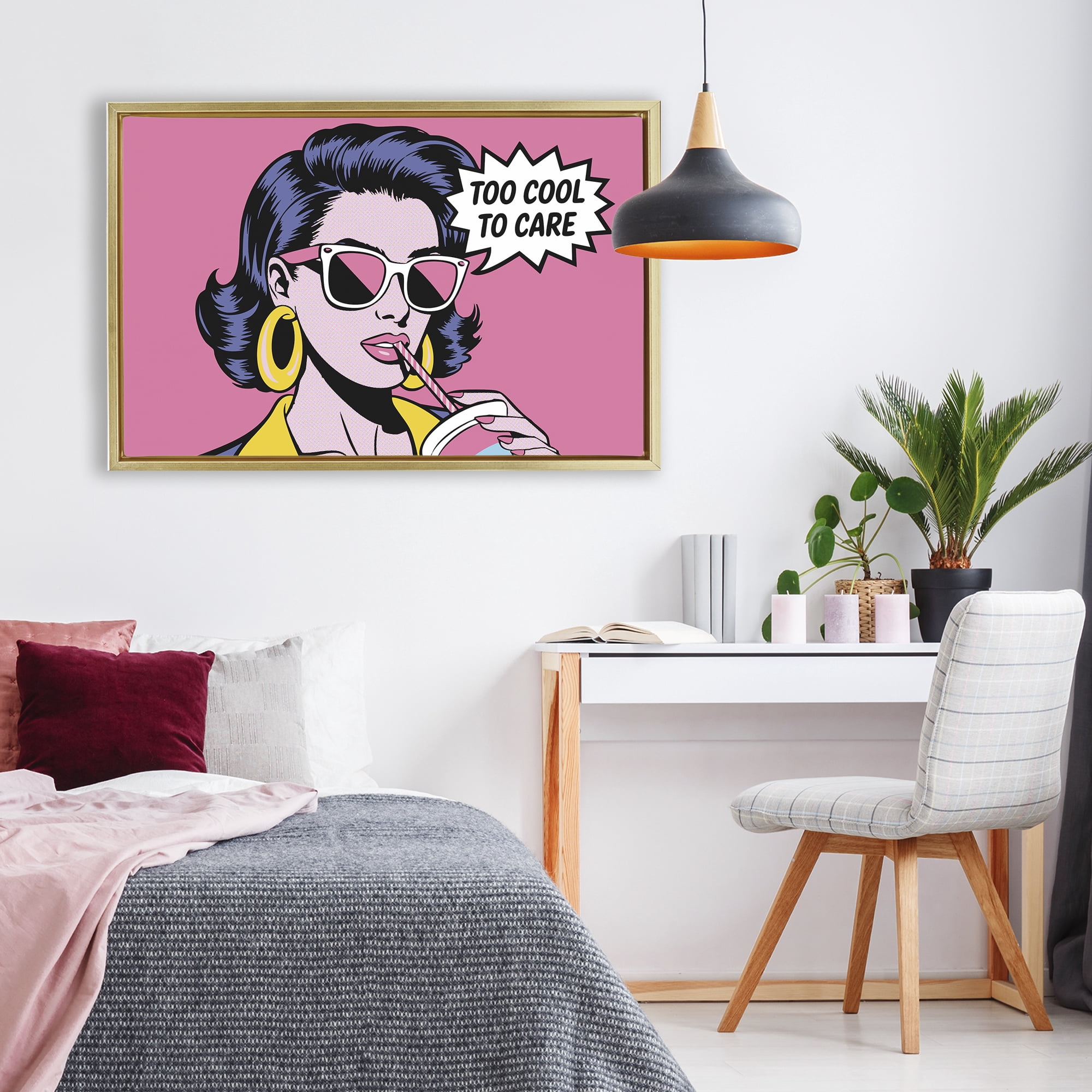 Stupell Industries Too Cool To Care Iconic Gold Framed Floater Canvas Wall Art, design by Andreas Magnusson