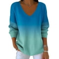 thumbnail image 3 of gbyLJF Women's Gradient Knitted Sweater Casual Loose Comfortable V-neck Long Sleeve Pullover Fall Winter Casual Base Layer Shirts Top, 3 of 6