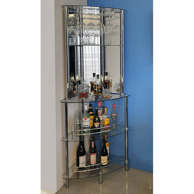 Mango Steam 3 Tier Chrome Corner Bar Tower, Glass