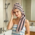 thumbnail image 4 of Leodye 1PCS Striped Fleece Hair Drying Towel, Thick High Absorbent Texture, Quick Dry Hair Wrap for Women Shower Daily Use -25.6×9.8×0.79in, 4 of 6
