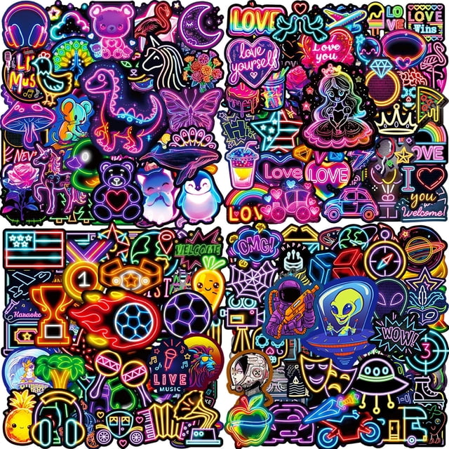 Paquete de stickers Kedikamodi de 200 piezas, vinilo neón impermeable