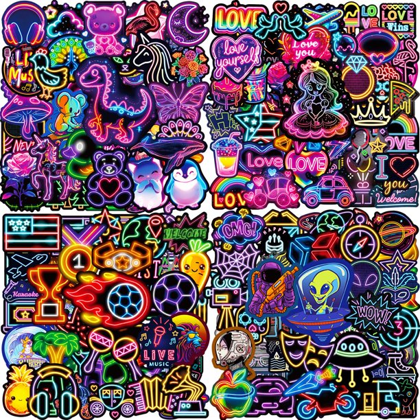 Paquete de stickers Kedikamodi de 200 piezas, vinilo neón impermeable