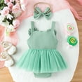 thumbnail image 4 of Akiihool Baby Girl Clothes Romper Floral Suspender Dress Ruffle Sleeve Onesie Outfit Jumpsuit Headband Spring Summer (Green,12-18 Months), 4 of 9