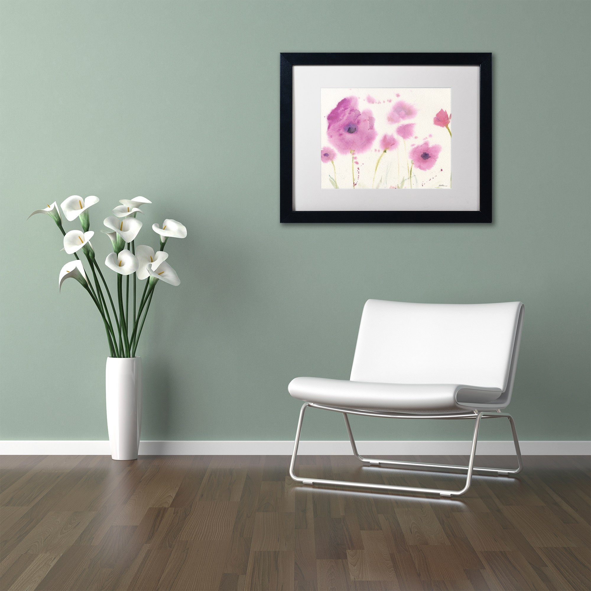 Trademark Fine Art "Purple Poppies" Canvas Art by Sheila Golden, White Matte, Black Frame
