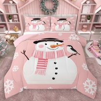 Homewish Kids Children Teens Cartoon Snowman Snowflake Full Size Comforter Sets 3-Piece,Merry Christmas Bedding Comforter Set,Happy Xmas Lightweight Bedding Sets,Ultra Soft Home Decor,Reversible