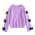 thumbnail image 2 of Girls Long Sleeve Sweatshirt Tops, Solid Color Bow Detail Pullover, Casual Everyday Clothing | Akmoler,Purple 12-13 Years, 2 of 6