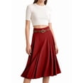 thumbnail image 4 of Women'S High Waist A-Line Skirt Flared Midi Skirt Vinage Skirt with Belt Red L, 4 of 7