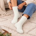thumbnail image 5 of MKOSPLRT Winter Warm Home Sleeping Socks for Ladies White Plush Thick Flannel Fleece Mid‑Calf Floor Socks Cozy Fluffy Casual House Socks Night Rest Indoor Lounging, 5 of 8