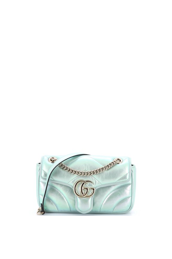 Pre-Owned GG Marmont Flap Bag Chevron Iridescent Leather Small By Rebag