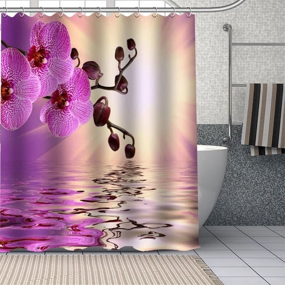 Beautiful Orchid Shower Curtains Bathroom Curtain Fabric Waterproof Polyester for Bathtub Home Fashion Art Decor with 12