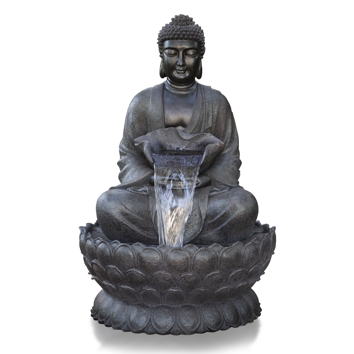 Alpine Corporation 35" x 34" x 53" Outdoor Polystone Buddha Pump Fountain, Gray