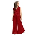 thumbnail image 2 of XXWXYD Girls 2 Piece Outfits Double Breaste𝖽 Lapel Collar Suit Vest and Pleated Wide Leg Pants Sets for Kids 2-9 Years Toddler Girl Vacation Outfits, 2 of 7
