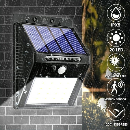 Outdoor Porch Lighting Ideas 20 LED 400LM Outdoor Solar Motion Lights, Wireless Outdoor Wall Lights, Water & Weatherproof, Over-Night Security Exterior Wall Mount Ligh for Garden Porch Driveway, Black ()