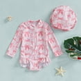 thumbnail image 2 of Povozer Girls Swimsuit 2 Piece Bathing Suit 2025 Infant Baby Swimsuit Girl Long Sleeve UPF 50+ Sun Protection One-Piece Rash Guard with Hat Zipper Bathing Suit for 18-24 Months,Light Pink, 2 of 6