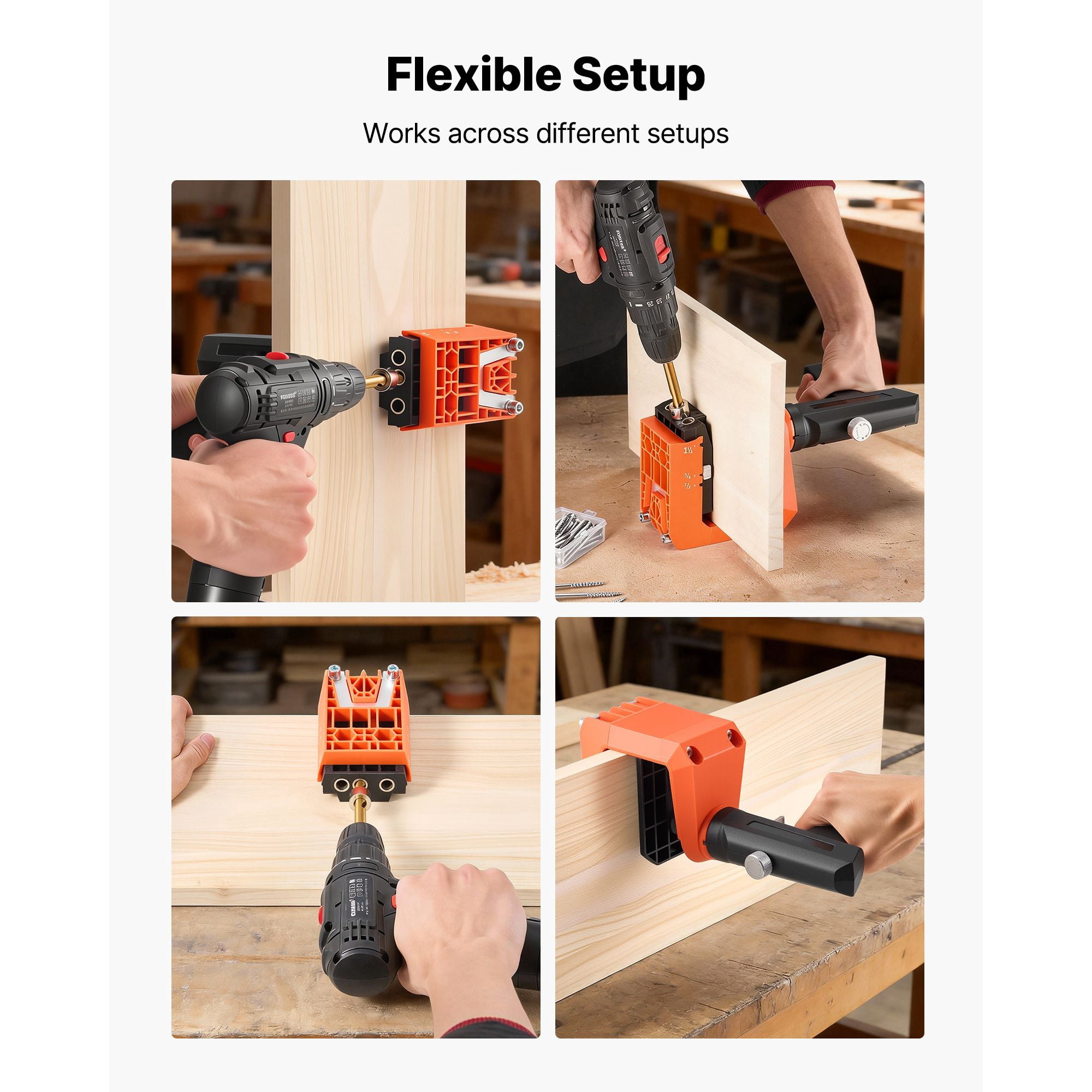 Pocket Hole Jig Kit, 1/2", 3/4", 1-1/2" Adjustable, 360 °   Rotating Handle, Jig Pocket Hole System with 260 Screws, C-Clamp, Stop Collar, Drill Bit, Easy Clamping and Adjusting, for Woodworking