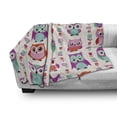 thumbnail image 2 of Owls Soft Flannel Fleece Throw Blanket, Owls in Vertical Line Flower Strings Vibrant Spring Colors Art, Cozy Plush for Indoor and Outdoor Use, 50" x 70", Orange Fuchsia Seafoam, by Ambesonne, 2 of 5