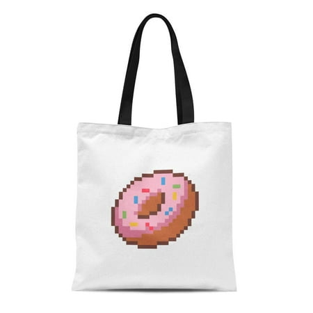 ASHLEIGH Canvas Tote Bag Colorful Bit Pixel Delicious Donut Green Doughnut Food Bakery Durable Reusable Shopping Shoulder Grocery