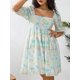 thumbnail image 4 of VISgogo Vestido corto femenino, cuello cuadrado de color sólido, manga corta abullonada, corte bajo, de una pieza para verano, rosa/amarillo, S/M/L/XL/XXL VISgogo  moda, 4 of 9