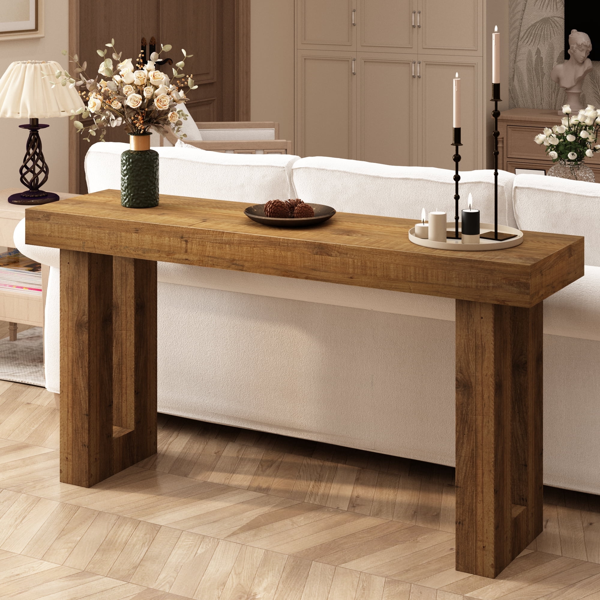59'' Farmhouse Narrow Entryway Table, Long Wood Console Table, Sofa Table Behind the Couch for Living Room Hallway Entrance
