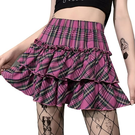 Women Goth Pleated Black Skirt with Chain Punk Mini Skirt Grunge ...