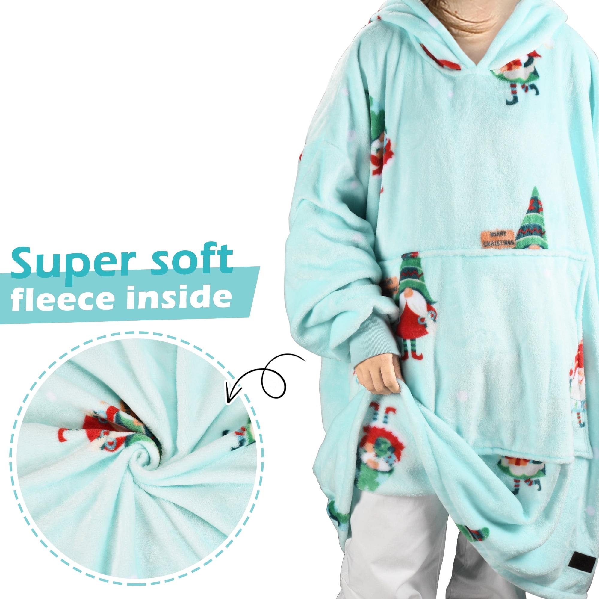 Catalonia Xmas Elf Print Oversized Blanket Hoodie Sweatshirt, Wearable Fleece Pullover for Adults Men Women, Ugly Christmas Sweater