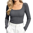 thumbnail image 3 of Ribbed Square neckline Tee with Long Sleeves, Women's & Women's Plus Dark Gray M, 3 of 6