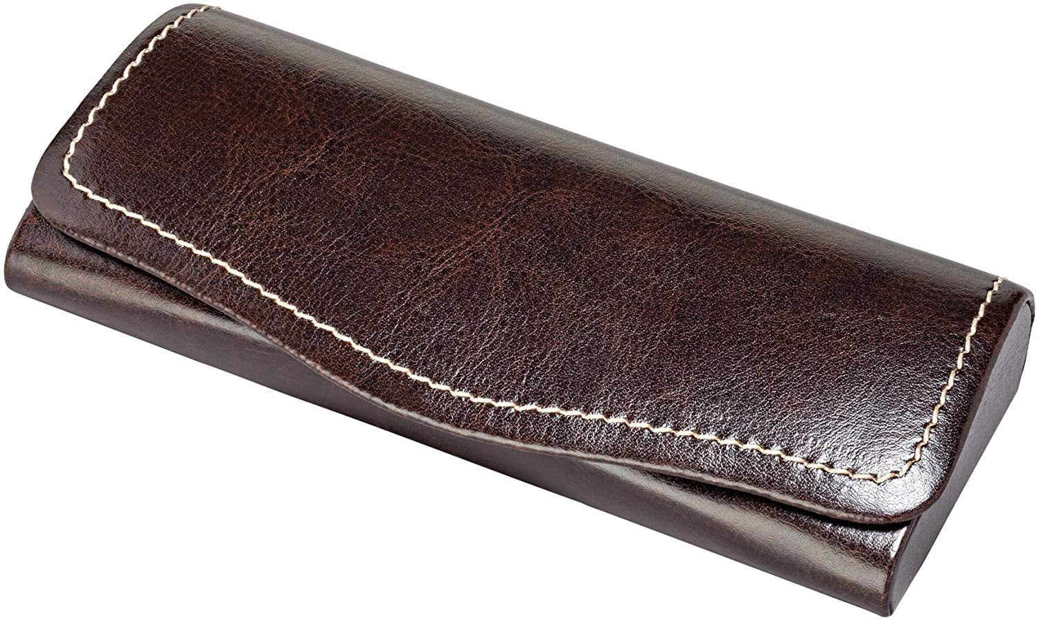 Glasses Case For Men & Women, Hard Eyeglass Case Closure In Faux Leather, Black